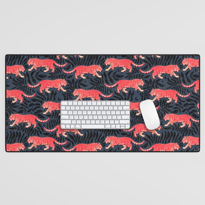 Tigers - coral and midnight  Desk Mat Gallery Image 1