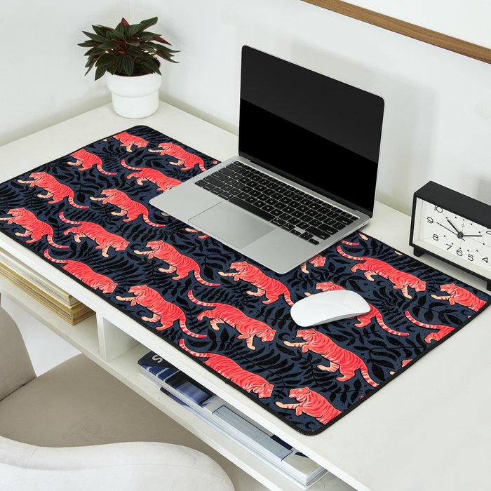 Tigers - coral and midnight  Desk Mat Gallery Image 2
