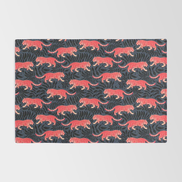 Tigers - coral and midnight  Rug Gallery Image 2
