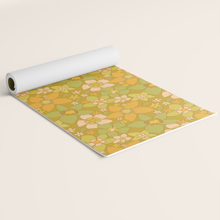 70s groovy retro floral pattern orange brown green handdrawn by surfy birdy  Yoga Mat Gallery Image 2