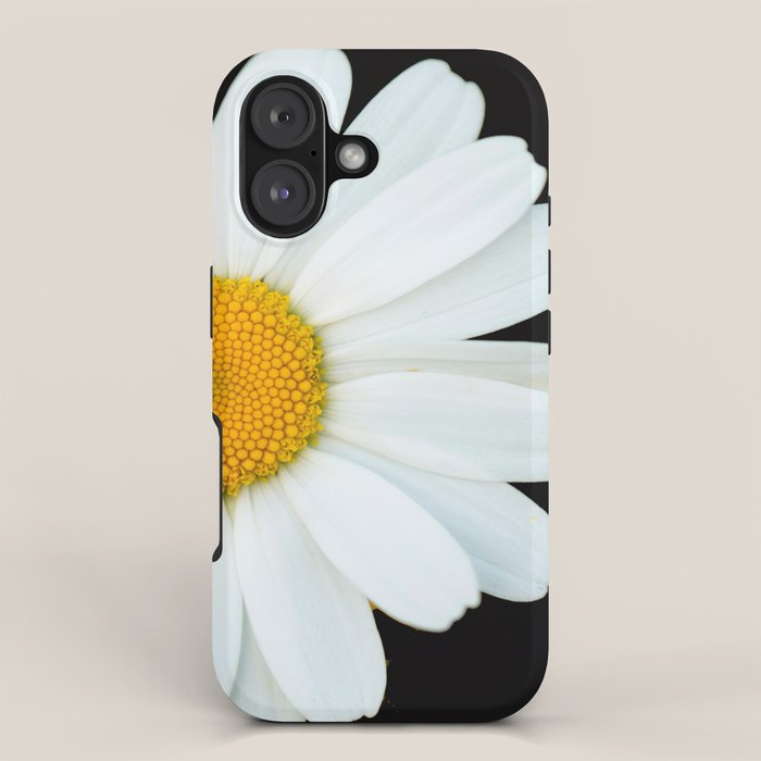 Hello Daisy - White Flower Black Background #decor #society6 #buyart iPhone Case Gallery Image 1