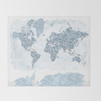 Steel watercolor detailed world map Raul Throw Blanket Gallery Image 2