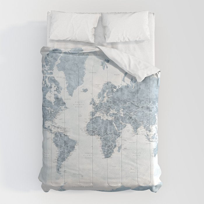 Steel watercolor detailed world map Raul Comforter Gallery Image 6