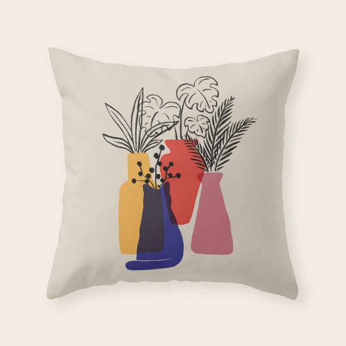 Cat and Plant 66 Throw Pillow Gallery Image 1