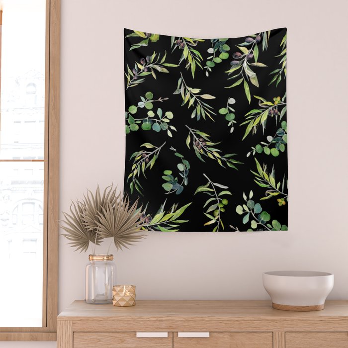Eucalyptus and Olive Pattern  Wall Tapestry Gallery Image 2