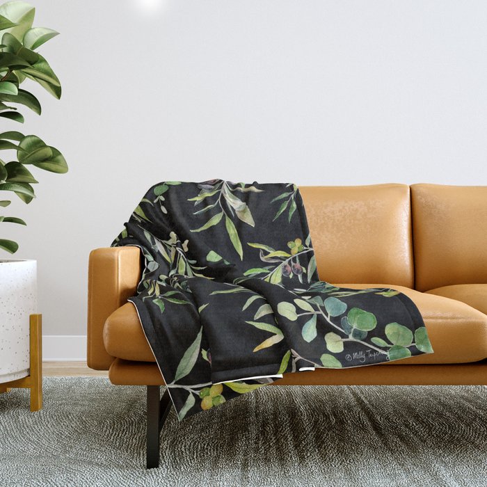Eucalyptus and Olive Pattern  Throw Blanket Gallery Image 1