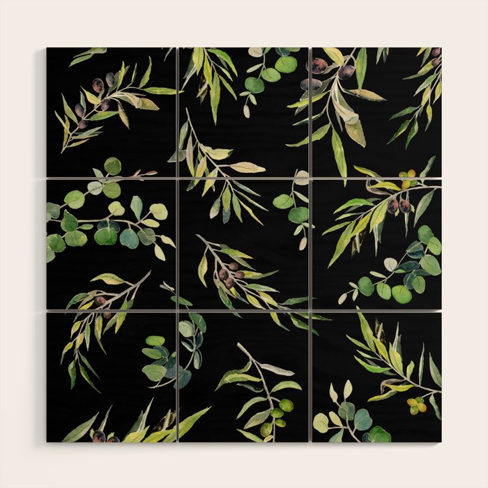 Eucalyptus and Olive Pattern  Wood Wall Art Gallery Image 1