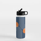 Mid Century Modern Geometric 83 in Navy Blue and Orange (Rainbow and Sun Abstraction) Water Bottle Gallery Image 1