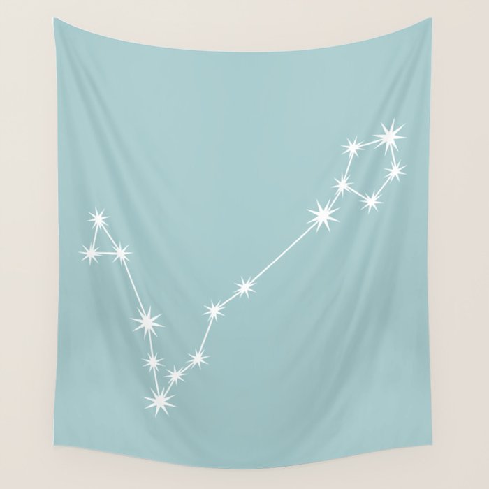 Pisces Zodiac Star Constellation Line Art Pastel Teal Wall Tapestry Gallery Image 4