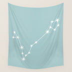 Pisces Zodiac Star Constellation Line Art Pastel Teal Wall Tapestry Gallery Image 4
