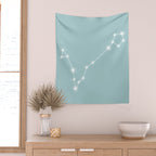 Pisces Zodiac Star Constellation Line Art Pastel Teal Wall Tapestry Gallery Image 2