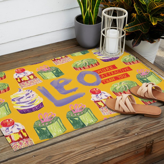 Leo Birthday Treats in Orange | Zodiac Series Outdoor Rug Gallery Image 2