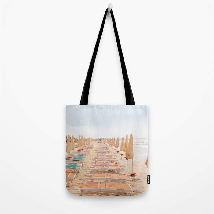 Puglia Loungers | Italy Travel Photography | Pastel Minimalist Beach Photo Tote Bag Gallery Image 2
