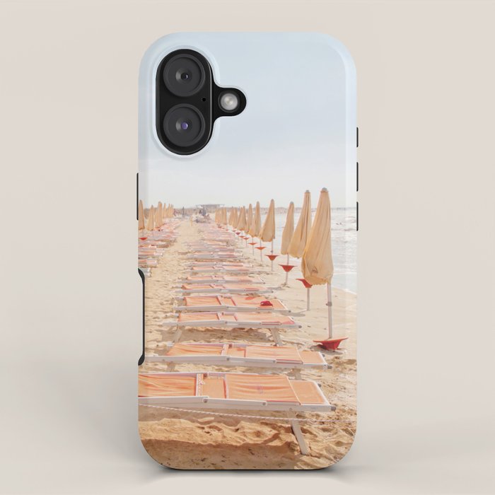 Puglia Loungers | Italy Travel Photography | Pastel Minimalist Beach Photo iPhone Case Gallery Image 1