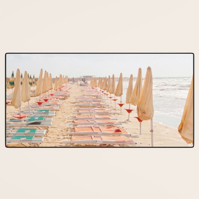 Puglia Loungers | Italy Travel Photography | Pastel Minimalist Beach Photo Desk Mat Gallery Image 3
