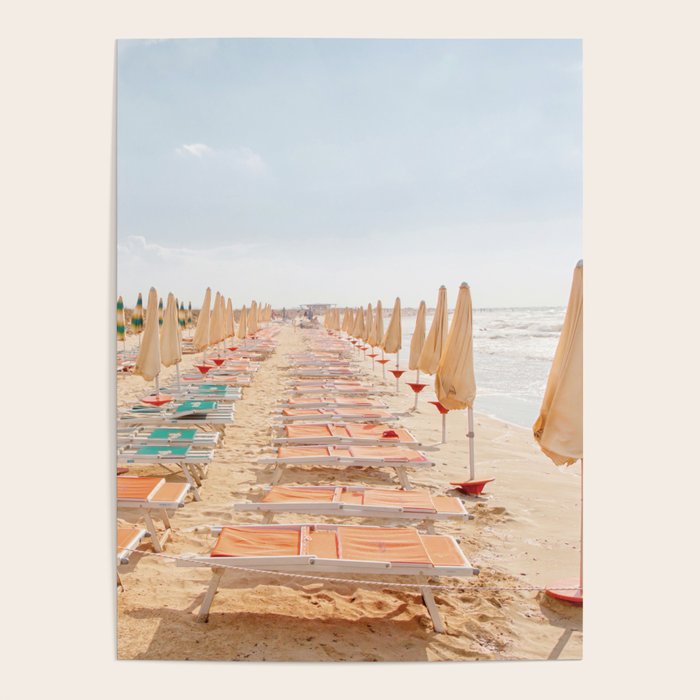 Puglia Loungers | Italy Travel Photography | Pastel Minimalist Beach Photo Poster Gallery Image 1