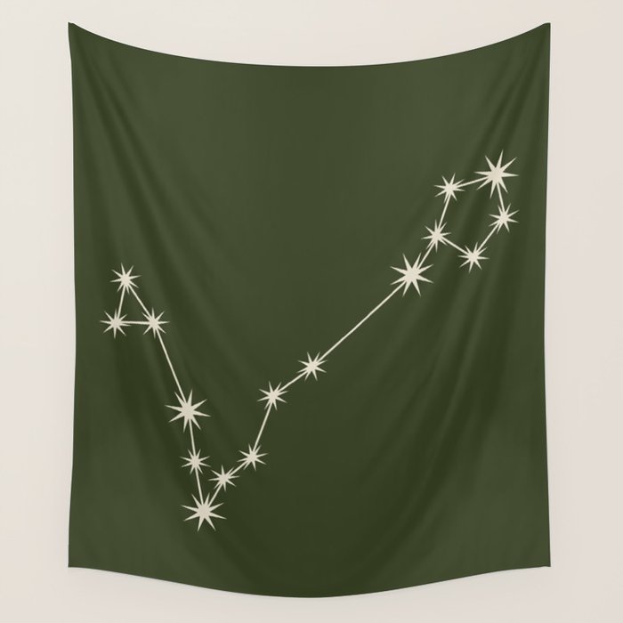 Pisces Zodiac Star Constellation Line Art Moss Green Wall Tapestry Gallery Image 1