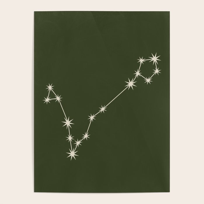 Pisces Zodiac Star Constellation Line Art Moss Green Poster Gallery Image 1