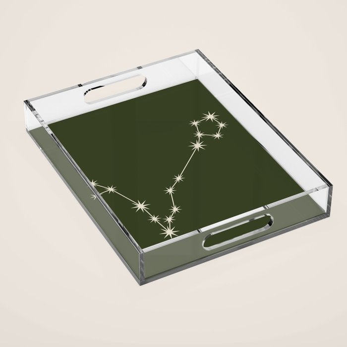 Pisces Zodiac Star Constellation Line Art Moss Green Acrylic Tray Gallery Image 1