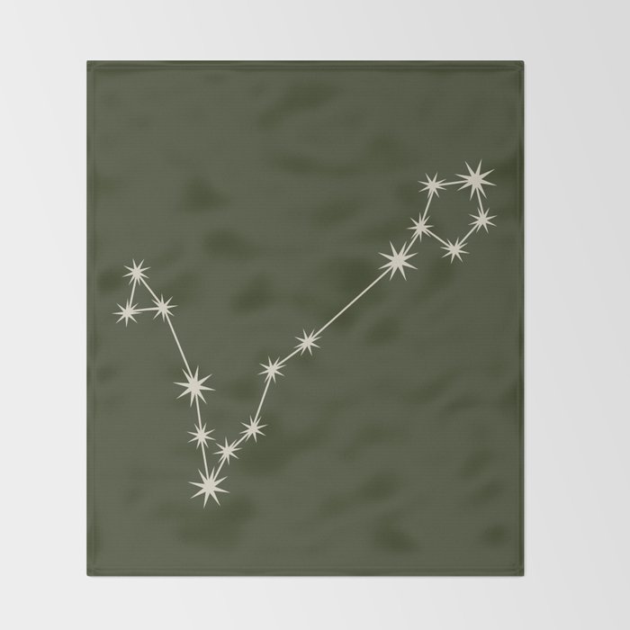 Pisces Zodiac Star Constellation Line Art Moss Green Throw Blanket Gallery Image 2