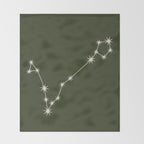 Pisces Zodiac Star Constellation Line Art Moss Green Throw Blanket Gallery Image 2