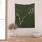 Pisces Zodiac Star Constellation Line Art Moss Green Wall Tapestry Gallery Image 2
