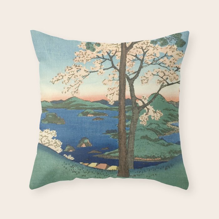Utagawa Hiroshige - Inaba Province, Karo Koyama - Vintage Japanese Woodblock Print, 1853 Throw Pillow Gallery Image 6