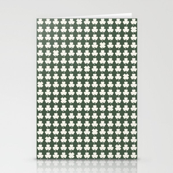 Clovers XXXIX Dark Green Botanical Pattern Stationery Card Gallery Image 1