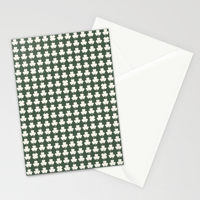 Clovers XXXIX Dark Green Botanical Pattern Stationery Card Gallery Image 2