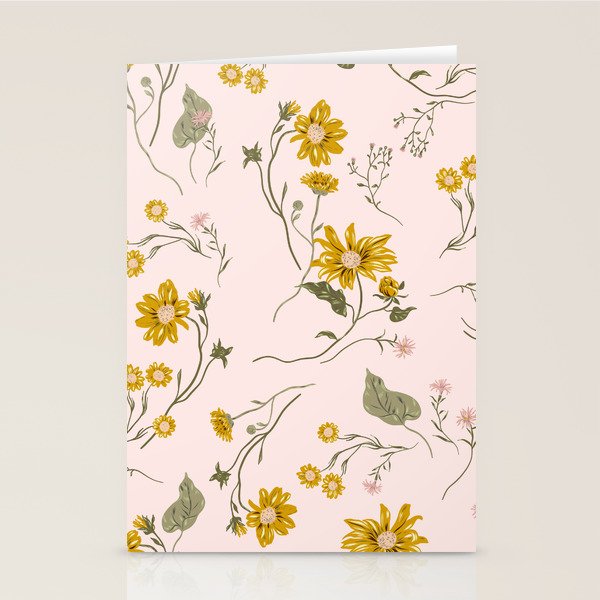 seamless pattern with small flowers on a pink background Stationery Card Gallery Image 1