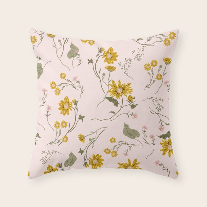 seamless pattern with small flowers on a pink background Throw Pillow Gallery Image 6