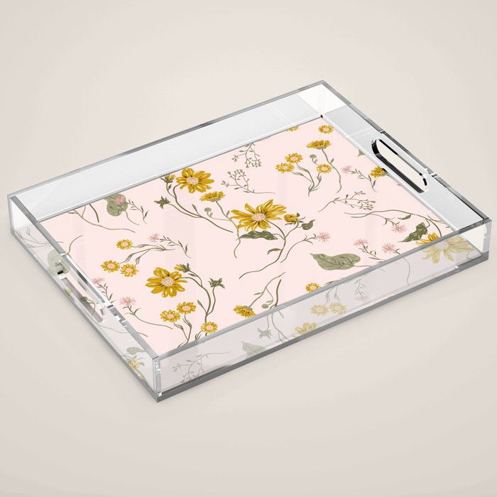 seamless pattern with small flowers on a pink background Acrylic Tray Gallery Image 1