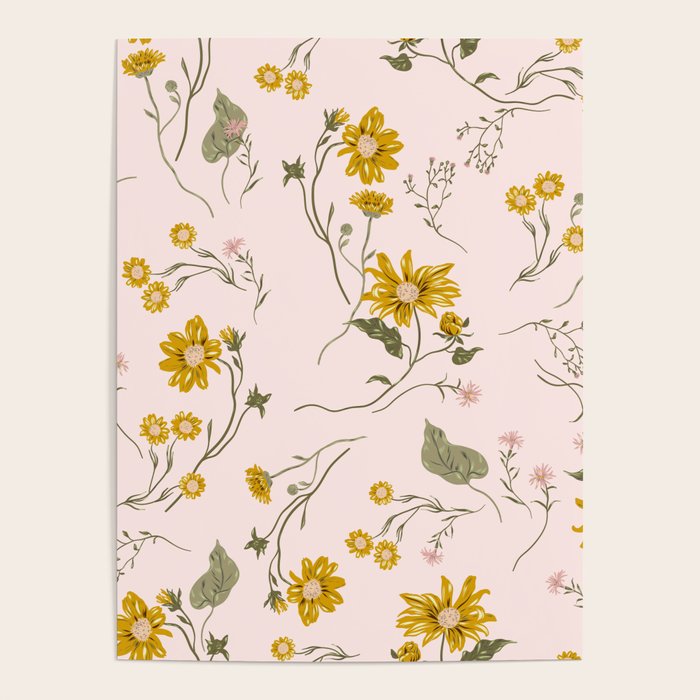 seamless pattern with small flowers on a pink background Poster Gallery Image 4