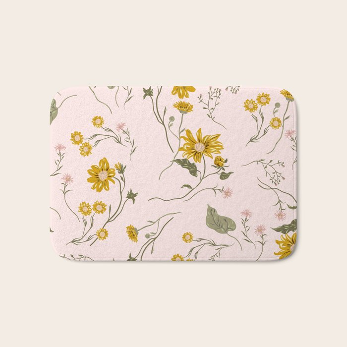 seamless pattern with small flowers on a pink background Bath Mat Gallery Image 1