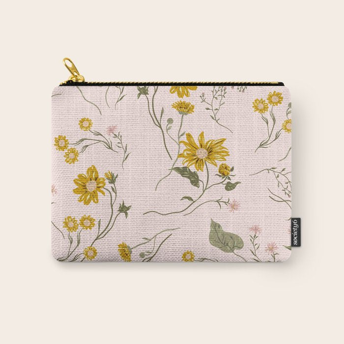 seamless pattern with small flowers on a pink background Carry All Pouch Gallery Image 1