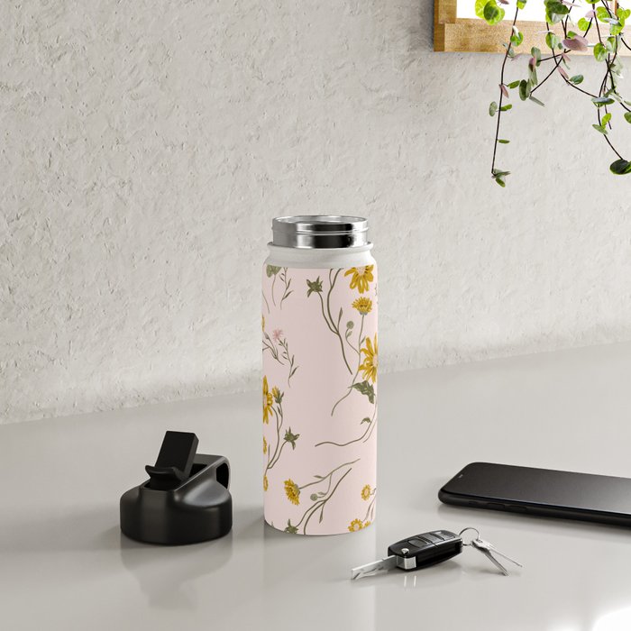 seamless pattern with small flowers on a pink background Water Bottle Gallery Image 4