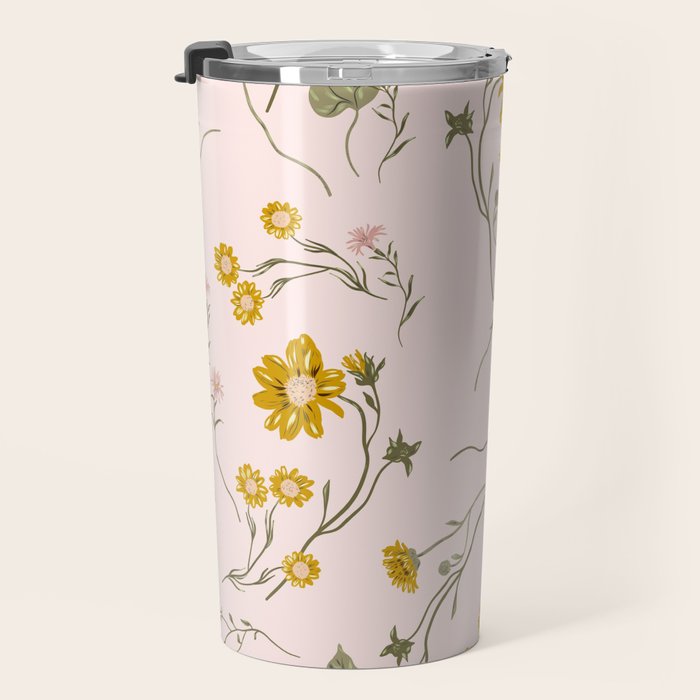 seamless pattern with small flowers on a pink background Travel Mug Gallery Image 3