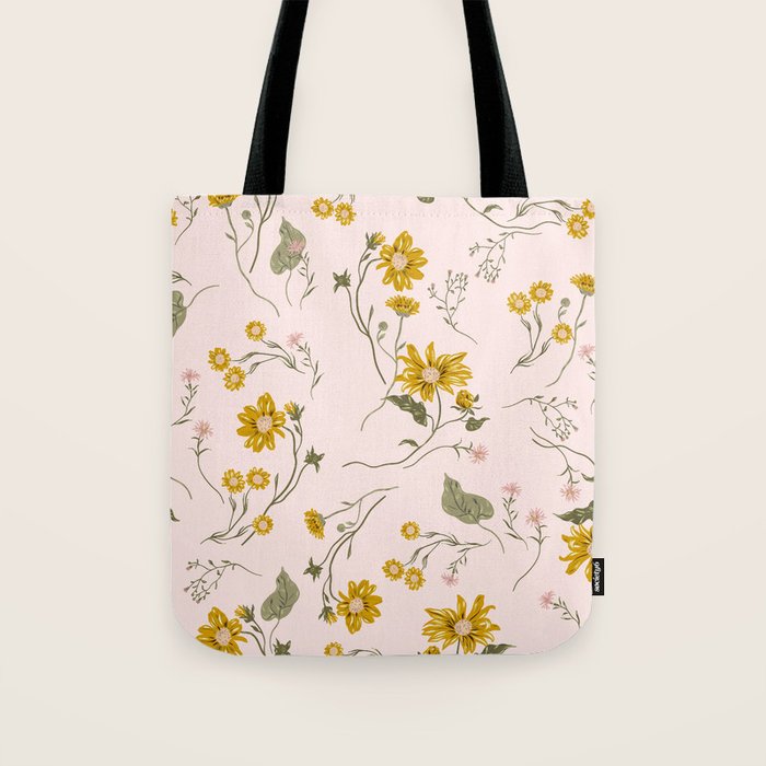 seamless pattern with small flowers on a pink background Tote Bag Gallery Image 1
