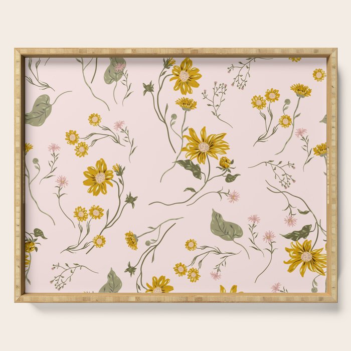 seamless pattern with small flowers on a pink background Serving Tray Gallery Image 1