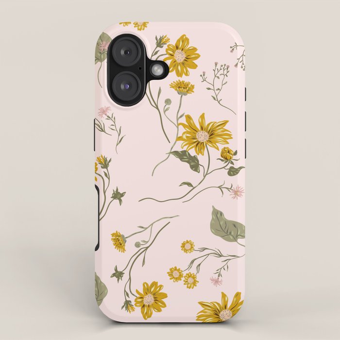 seamless pattern with small flowers on a pink background iPhone Case Gallery Image 1