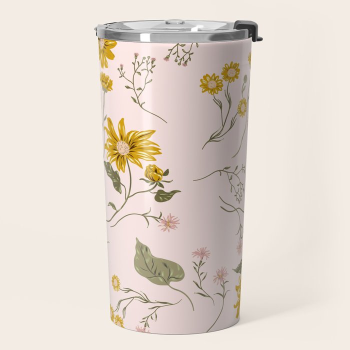 seamless pattern with small flowers on a pink background Travel Mug Gallery Image 2