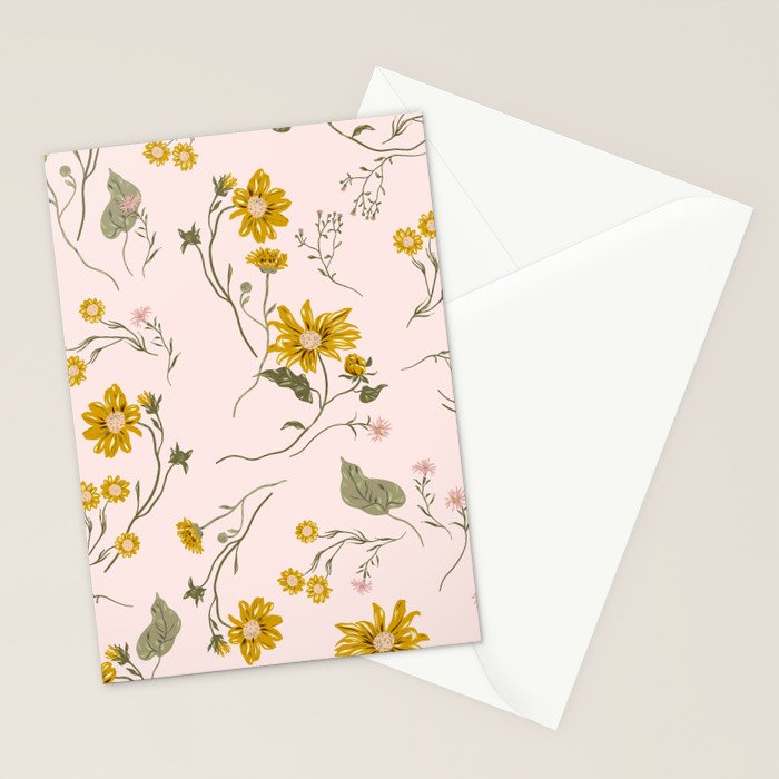 seamless pattern with small flowers on a pink background Stationery Card Gallery Image 2