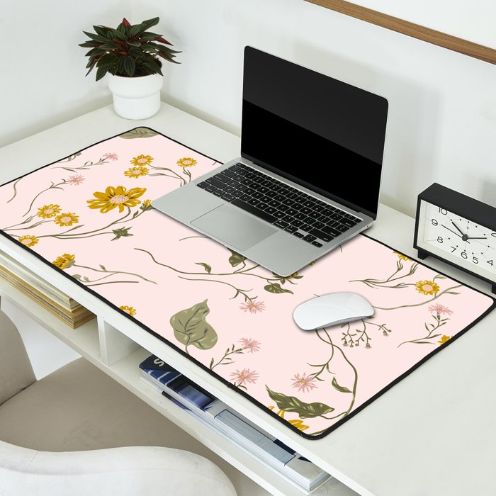 seamless pattern with small flowers on a pink background Desk Mat Gallery Image 2