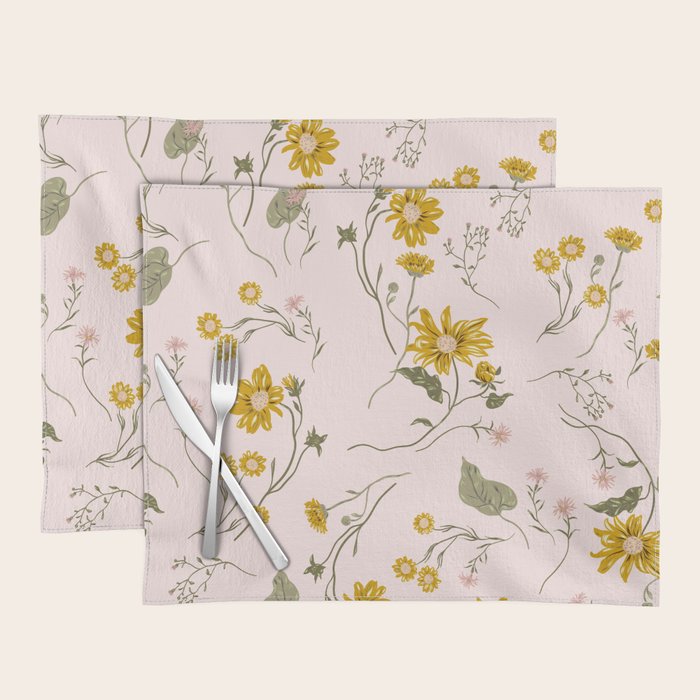 seamless pattern with small flowers on a pink background Placemat Gallery Image 1