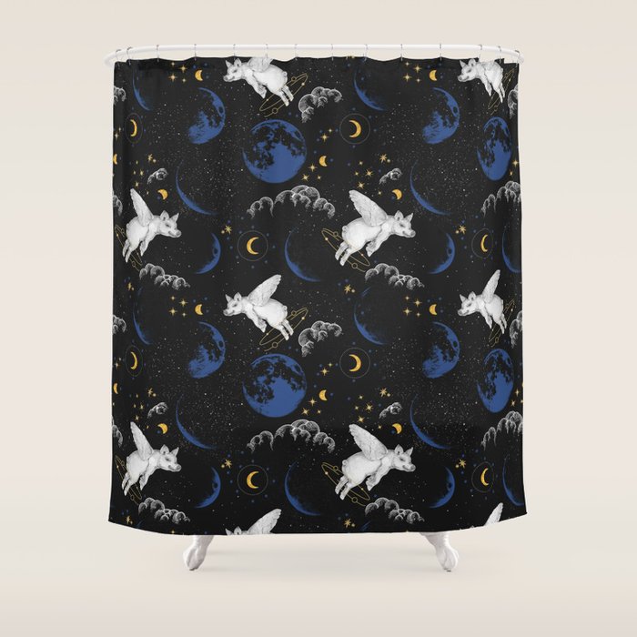 Celestial Pigs of the Night Sky A Shower Curtain Gallery Image 1