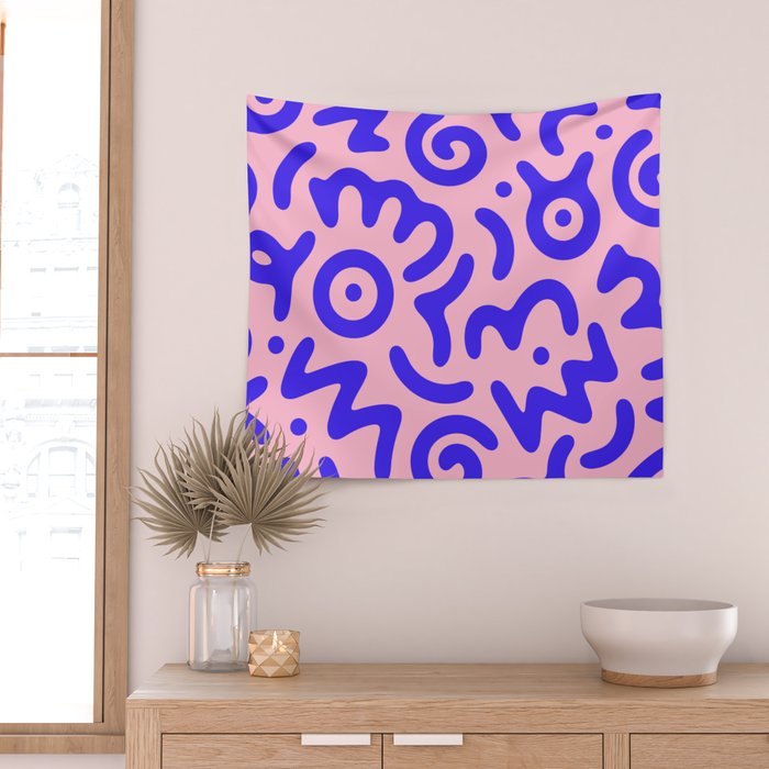Colorful fun doodle symbol art pattern Wall Tapestry Gallery Image 2