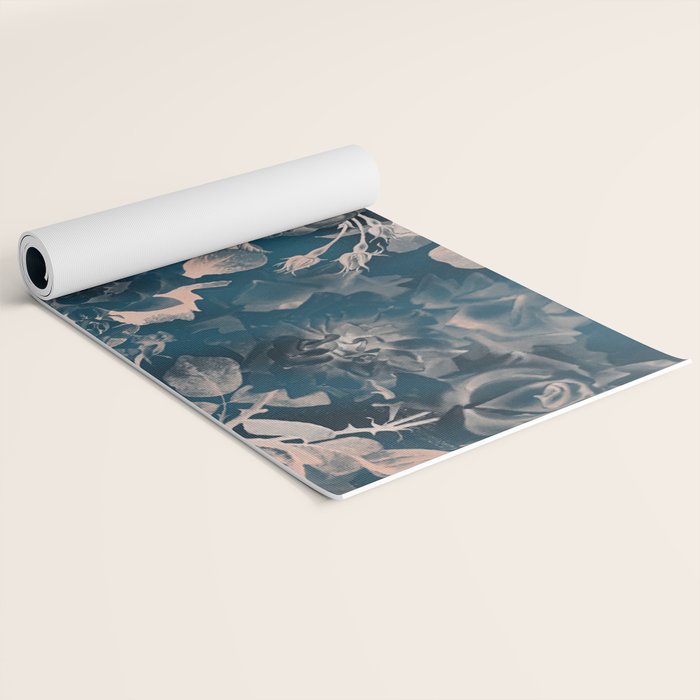 Rustic modern navy blue white gradient floral Yoga Mat Gallery Image 2