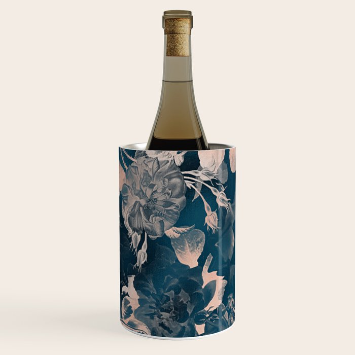 Rustic modern navy blue white gradient floral Wine Chiller Gallery Image 1