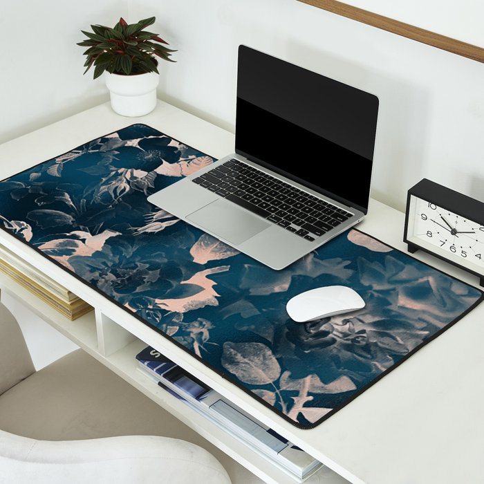 Rustic modern navy blue white gradient floral Desk Mat Gallery Image 2