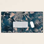 Rustic modern navy blue white gradient floral Desk Mat Gallery Image 1